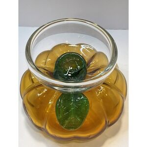 Hand Blown Glass Fall Autumn Holiday Table Decor Pumpkin Pillar Candle Holder